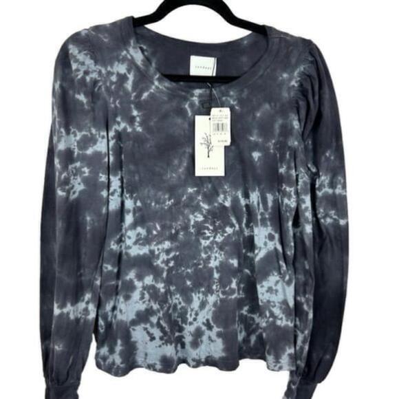 Sundays Casual Cotton Relaxed Tie Dye Round Neck Long Sleeve Top XS Blue NWT - Picture 2 of 14